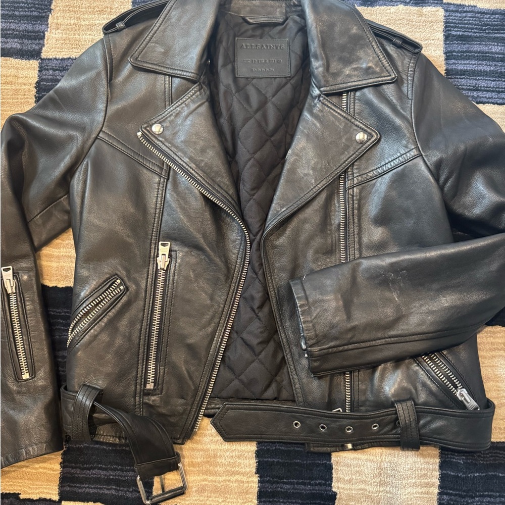 All Saints Dark Leather Biker Jacket